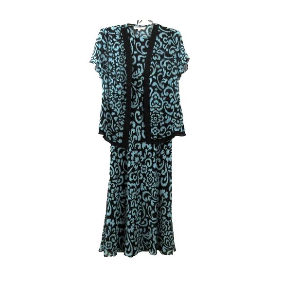 Studio 1 Shrug Jacket & Dress 2-Piece Size 10 Black & Blue Print Lined Formal - Picture 1 of 8
